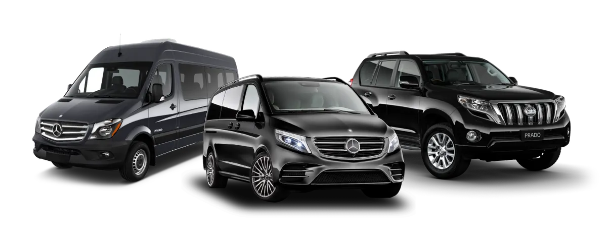 Minibus Mercedes Sprinter, van Mercedes Classe V et 4x4 Toyota Prado